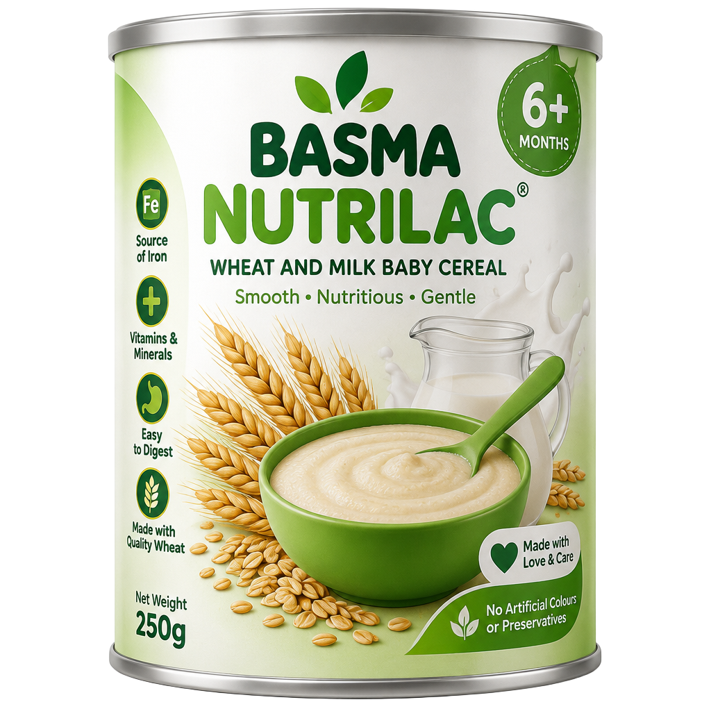 Basma Nutrilac Wheat and Milk Baby Cereal tin
